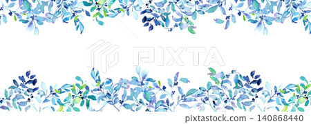 Watercolor Blue Leaf Frame and Background Material Set Watercolor Blue Leaf Frame and Background Material Set 140868440