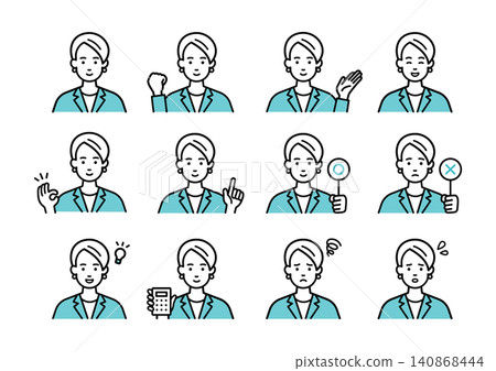 A set of illustrations depicting the expressions and poses of businesswomen. A set of illustrations depicting the expressions and poses of businesswomen. 140868444