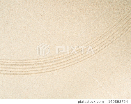 Zen garden sand background Japanese Balance Meditation Relax buddhism spirituality, pattern line wave mandala mockup spa vacation yoga lifestyle natural desert summer, texture desert, aroma therapy. 140868734