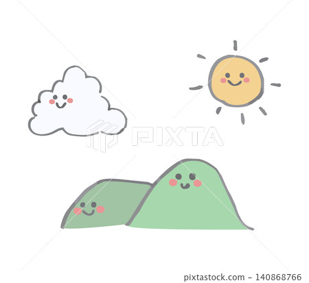 A loosely drawn illustration of mountains, cumulonimbus clouds, and the sun. A loosely drawn illustration of mountains, cumulonimbus clouds, and the sun. 140868766