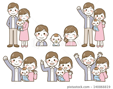 一組三口之家(含嬰兒)的插畫 一組三口之家(含嬰兒)的插畫 140868819