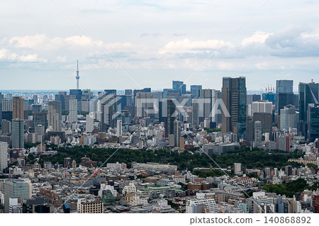 A cityscape with greenery in the foreground and Tokyo Skytree in the background (daytime) 140868892