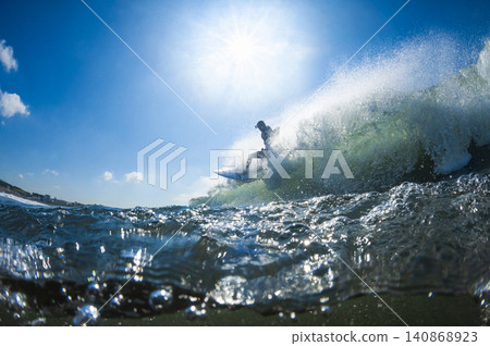 Surfers riding the waves at Kugenuma Beach, Shonan Surfers riding the waves at Kugenuma Beach, Shonan 140868923