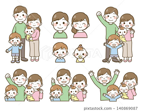 一組四口之家(嬰兒和幼兒)的插圖 一組四口之家(嬰兒和幼兒)的插圖 140869087