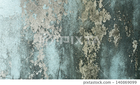 Showing a highly weathered and decaying plaster wall surface. Organic patches of white peeling paint grey mold and green moss form a rustic abstract pattern. Showing a highly weathered and decaying plaster wall surface. Organic patches of white peeling paint grey mold and green moss form a rustic abstract pattern. 140869099