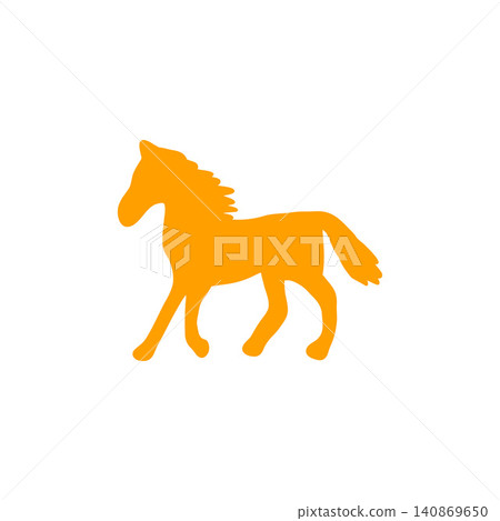 Silhouette illustration of a galloping orange horse on a white background; animal; dynamic. Silhouette illustration of a galloping orange horse on a white background; animal; dynamic. 140869650