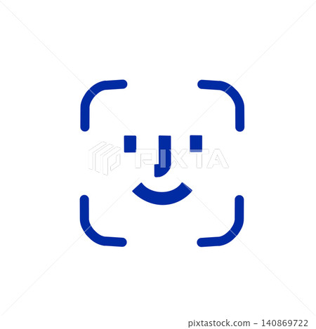 Icon material for facial recognition, a simple pictogram drawn with blue lines. 140869722