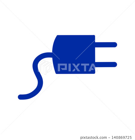 Simple icon of a blue electrical plug and cord on a white background. 140869725