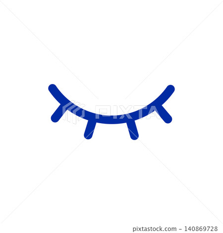 A simple line drawing icon of closed eyelids, with blue lines, a white background, and a minimalist design. 140869728