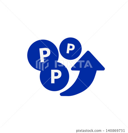 The icon features three "P" marks and an upward-pointing blue arrow, symbolizing growth and success. The icon features three "P" marks and an upward-pointing blue arrow, symbolizing growth and success. 140869731