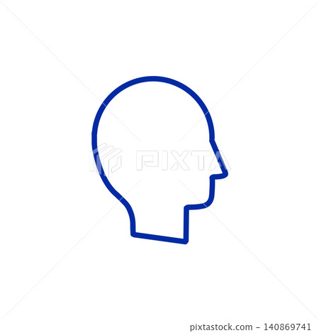 A simple, minimalist pictogram of a human face drawn with blue lines. A simple, minimalist pictogram of a human face drawn with blue lines. 140869741