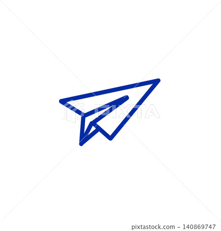 A blue line drawing of a paper airplane icon, a symbol illustration for sending messages and communication. A blue line drawing of a paper airplane icon, a symbol illustration for sending messages and communication. 140869747