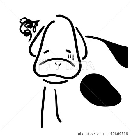 一幅牛看起來沮喪/生病的線條畫插圖 140869768