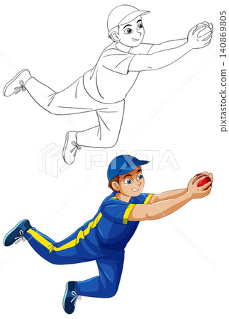 Young Cricket Player Diving to Catch Ball in Vector Illustration 140869805