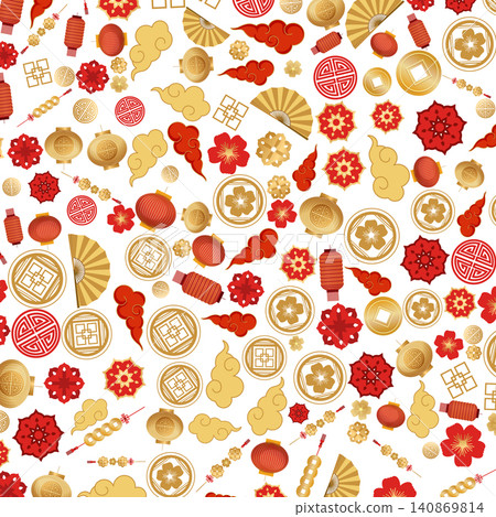 Red and Gold Lunar New Year Vector Pattern Background Red and Gold Lunar New Year Vector Pattern Background 140869814