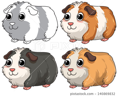 Set of Four Cute Cartoon Guinea Pigs in Different Colors Set of Four Cute Cartoon Guinea Pigs in Different Colors 140869832