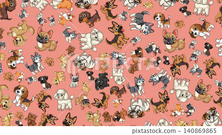 Seamless Cartoon Pattern of Various Dog Breeds on Pink Background Seamless Cartoon Pattern of Various Dog Breeds on Pink Background 140869865