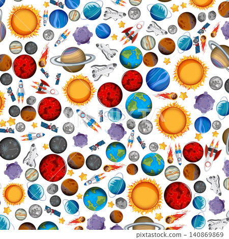 Seamless Vector Pattern of Solar System Planets and Rocket Ships 140869869