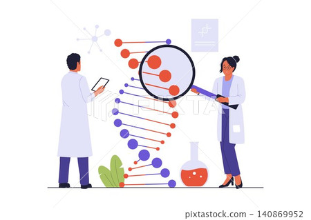 Illustration of Scientists Examining Human DNA Helix Structure Illustration of Scientists Examining Human DNA Helix Structure 140869952