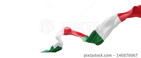 Italian flag ribbon sheer pleated fabric flowing isolated on white background with copy space design for Italy Republic day celebration banner 3D render Italian flag ribbon sheer pleated fabric flowing isolated on white background with copy space design for Italy Republic day celebration banner 3D render 140870067