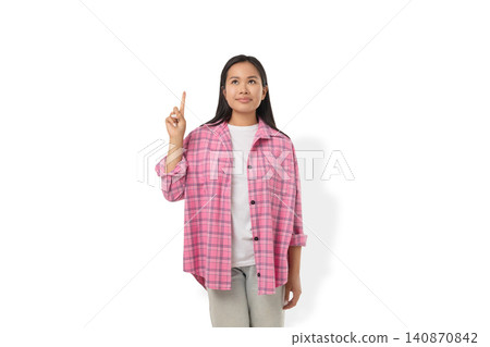 Woman shows a gesture with hand while wearing flannel, PNG Woman shows a gesture with hand while wearing flannel, PNG 140870842