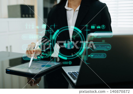 Business working with reduce CO2 concept with icons, global warming such as reforest green factory recycle and zero carbon dioxide emission concept. Business working with reduce CO2 concept with icons, global warming such as reforest green factory recycle and zero carbon dioxide emission concept. 140870872