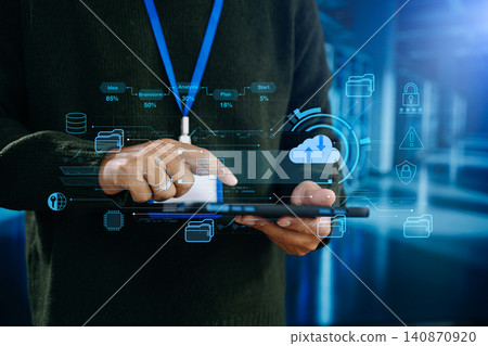 Cloud computing and data management concept with digital storage, database system, secure upload and enterprise technology Cloud computing and data management concept with digital storage, database system, secure upload and enterprise technology 140870920