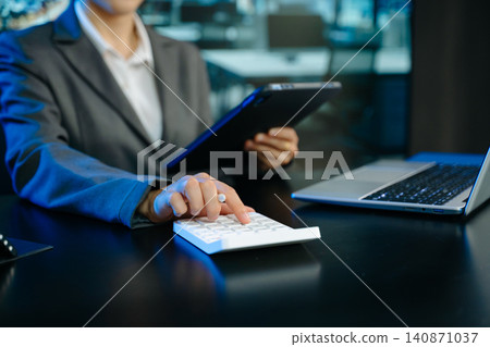 Business accountant or financial expert analyze business report graph and finance chart. banking business and stock market research. 140871037