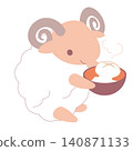 一隻羊吃年糕的插圖 140871133