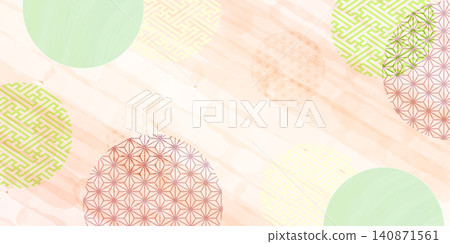 A background featuring traditional Japanese patterns and pastel-colored circles. A background featuring traditional Japanese patterns and pastel-colored circles. 140871561