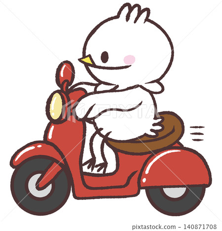 一幅白鳥騎著紅色滑板車的插圖。 140871708