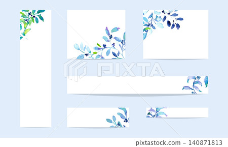 Watercolor Blue Leaf Botanical Frame Set (Background Material) Watercolor Blue Leaf Botanical Frame Set (Background Material) 140871813