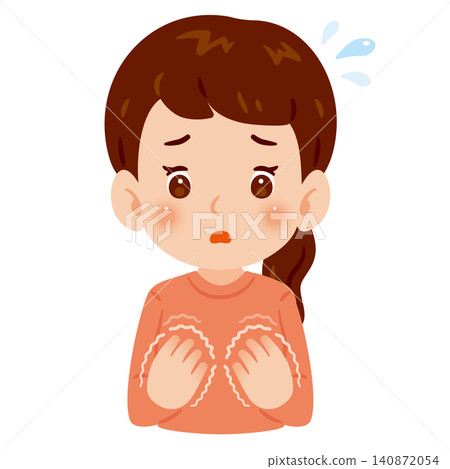 Illustration of a woman's upper body with trembling hands Illustration of a woman's upper body with trembling hands 140872054