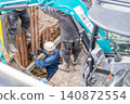 Seismic reinforcement work for combined sewer pipes (rehabilitation method), public sewer pipe construction, earth retention, sheet pile construction, earth retention excavation, hydraulic excavator. 140872554