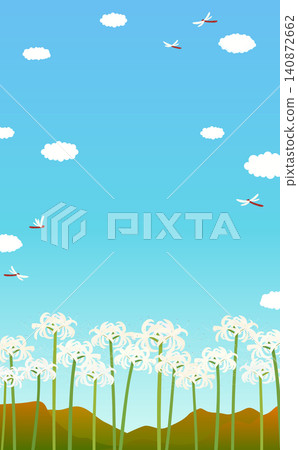 White spider lilies and autumn landscape background illustration 1_vertical White spider lilies and autumn landscape background illustration 1_vertical 140872662