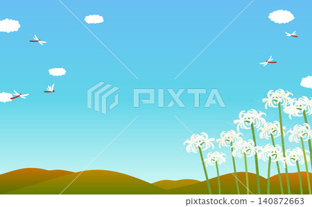 White spider lilies and autumn landscape background illustration 2_horizontal White spider lilies and autumn landscape background illustration 2_horizontal 140872663
