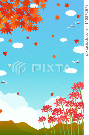 Background illustration 2 of red spider lilies and autumn scenery (vertical) Background illustration 2 of red spider lilies and autumn scenery (vertical) 140872672