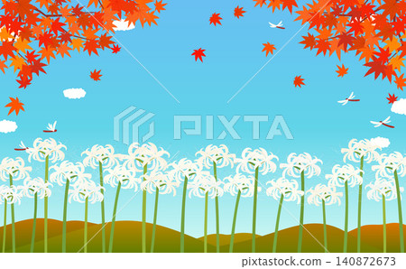 White spider lilies and autumn landscape background illustration 1_horizontal White spider lilies and autumn landscape background illustration 1_horizontal 140872673