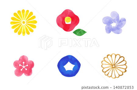 Japanese floral icons. Watercolor style, Japanese patterns, traditional designs. Japanese floral icons. Watercolor style, Japanese patterns, traditional designs. 140872853
