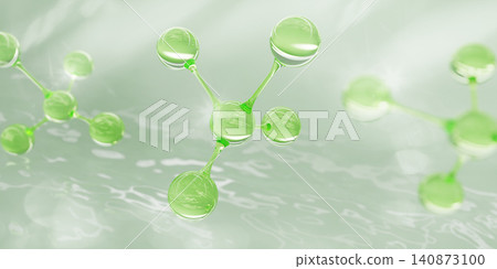 Natural cosmetic 3d background with green molecules. Pharma bio laboratory. Aloe collagen serum cream, vegan oil cleanser. Organic beauty with green tea and cucumber for skin care. 3D illustration Natural cosmetic 3d background with green molecules. Pharma bio laboratory. Aloe collagen serum cream, vegan oil cleanser. Organic beauty with green tea and cucumber for skin care. 3D illustration 140873100