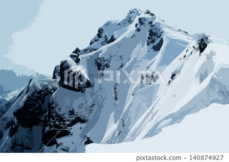 An oil painting-style illustration depicting a landscape of towering, snow-covered winter mountains. An oil painting-style illustration depicting a landscape of towering, snow-covered winter mountains. 140874927