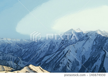 An oil painting-style illustration depicting a majestic winter mountain range. An oil painting-style illustration depicting a majestic winter mountain range. 140874930