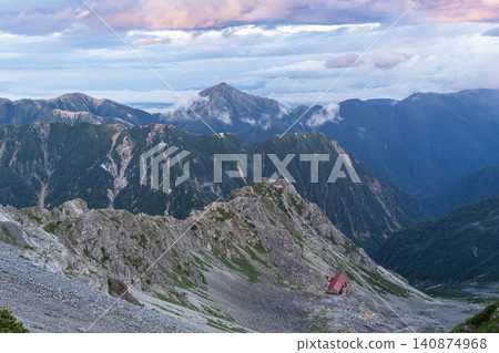 View of Mt. Jonen and Mt. Otensho from Mt. Yarigatake in the Northern Alps 140874968