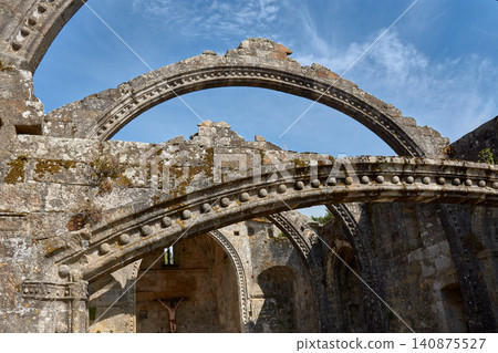 The carved stone arches of Santa Marina Dozo preside over the historic cemetery of Cambados, Spain The carved stone arches of Santa Marina Dozo preside over the historic cemetery of Cambados, Spain 140875527