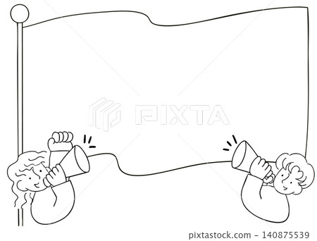 Flag frame of people cheering (monochrome) 140875539