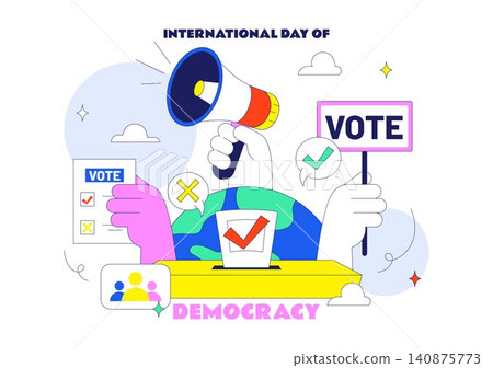 International Day of Democracy Illustration Featuring Voting Rights, Ballot Box, Free Elections, Justice, Human Rights, and Democracy Awareness 140875773