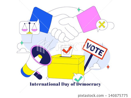 International Day of Democracy Illustration Featuring Voting Rights, Ballot Box, Free Elections, Justice, Human Rights, and Democracy Awareness 140875775