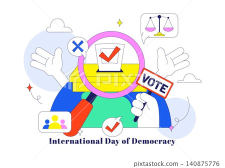 International Day of Democracy Illustration Featuring Voting Rights, Ballot Box, Free Elections, Justice, Human Rights, and Democracy Awareness 140875776