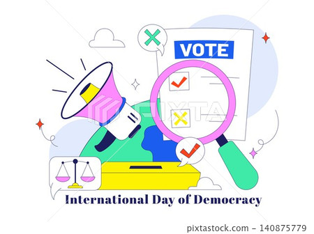 International Day of Democracy Illustration Featuring Voting Rights, Ballot Box, Free Elections, Justice, Human Rights, and Democracy Awareness International Day of Democracy Illustration Featuring Voting Rights, Ballot Box, Free Elections, Justice, Human Rights, and Democracy Awareness 140875779