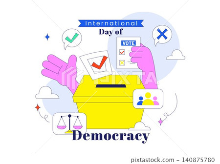 International Day of Democracy Illustration Featuring Voting Rights, Ballot Box, Free Elections, Justice, Human Rights, and Democracy Awareness International Day of Democracy Illustration Featuring Voting Rights, Ballot Box, Free Elections, Justice, Human Rights, and Democracy Awareness 140875780